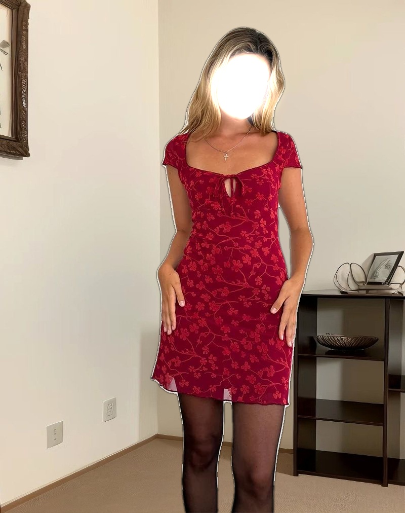 Lashka Mini Dress in Red Grunge Floral Flock