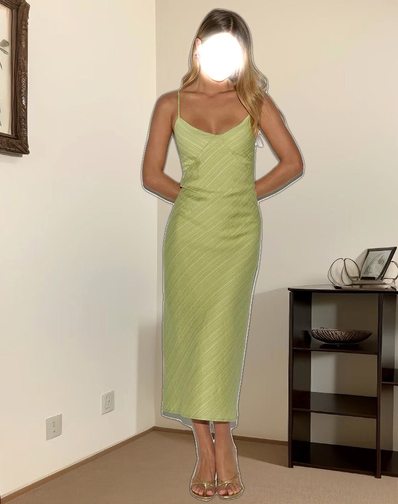 Elayna Midi Dress in Chiffon Stripe Green