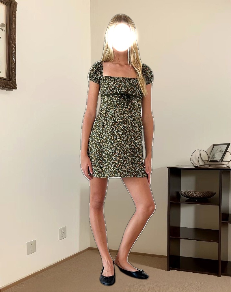 Savio Mini Dress in Grunge Floral Khaki