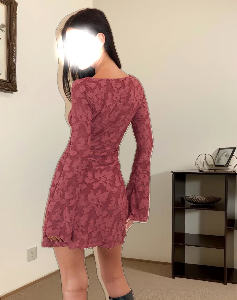 Sevila Dress in Maroon Burnout Mesh