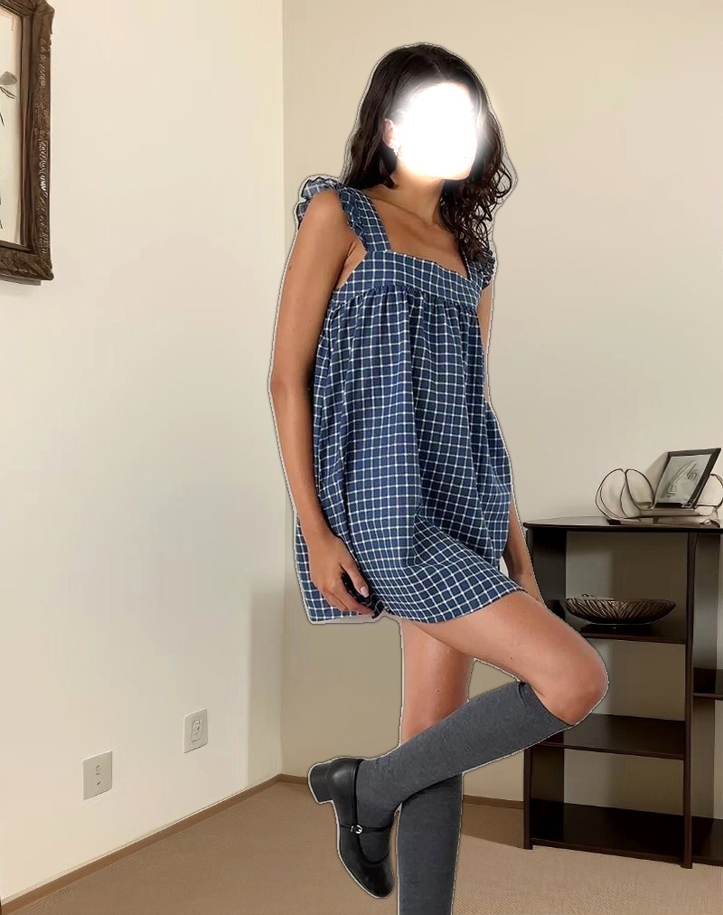 Sanaly Mini Dress in Navy Tartan Rami