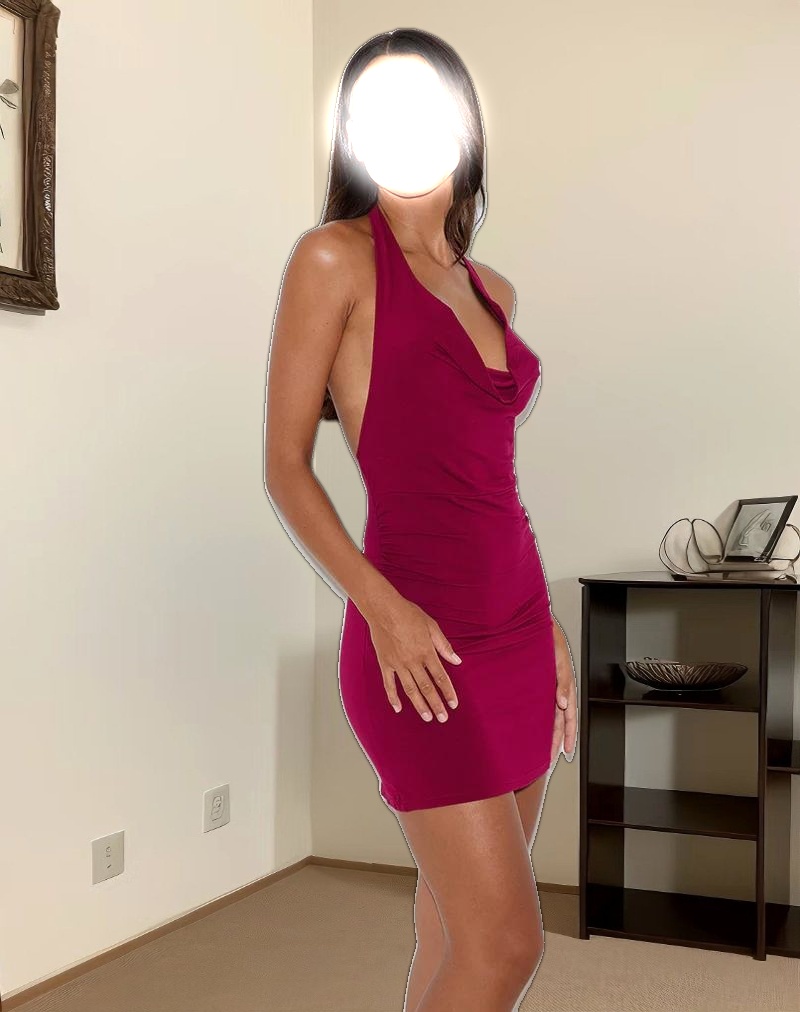 Pramita Plunge Mini Dress in Jersey Burgundy