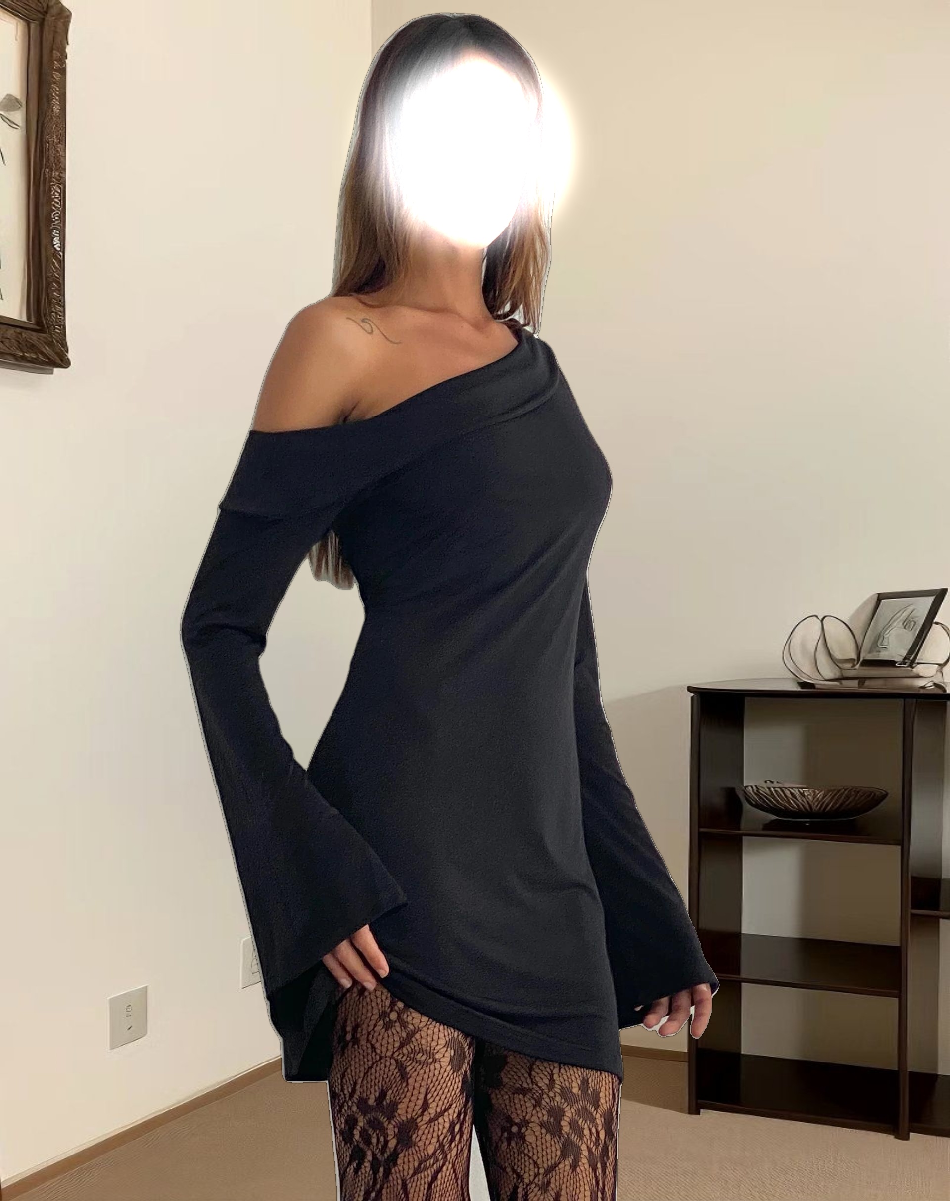 Fliss Asymmetric Mini Dress in Slinky Black