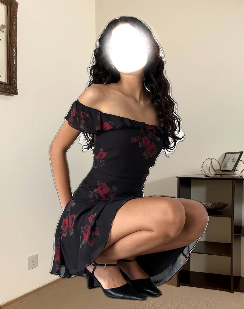 Ursula Bardot Mini Dress in Black Vintage Rose