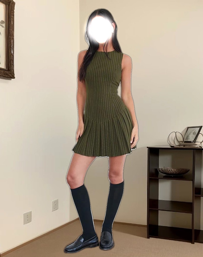 Semasa Mini Dress in Khaki Pinstripe