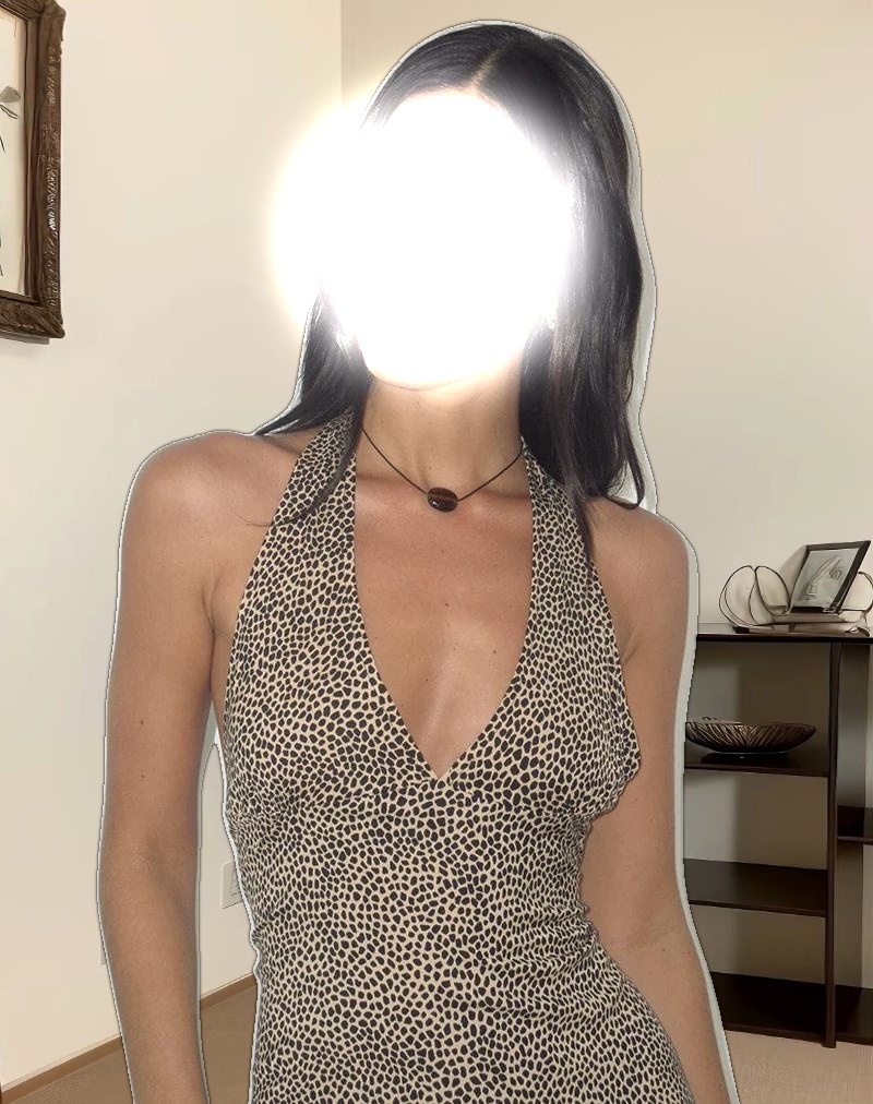 Delaine Halterneck Mini Dress in Croc Tan