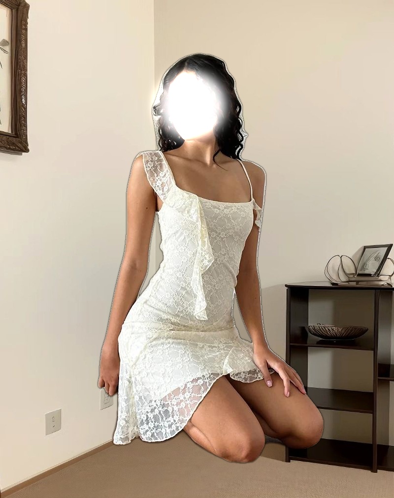 Jati Mini Dress in Off White Canina Rose Lace