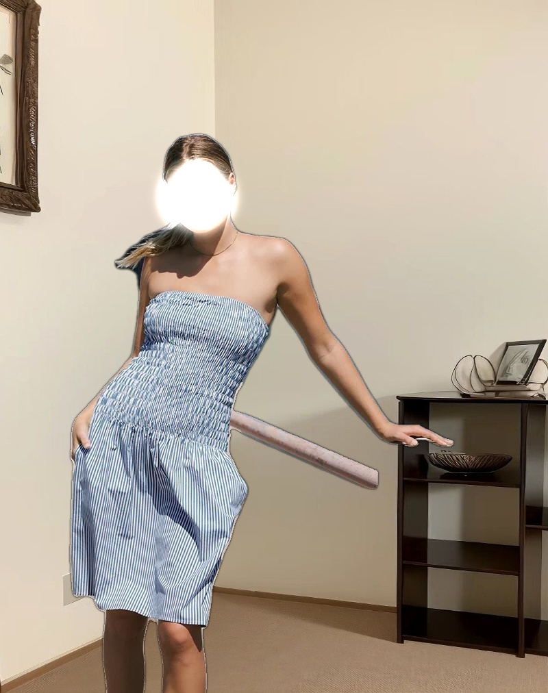 Belesi Midi Dress in Blue Small Vertical Stripe