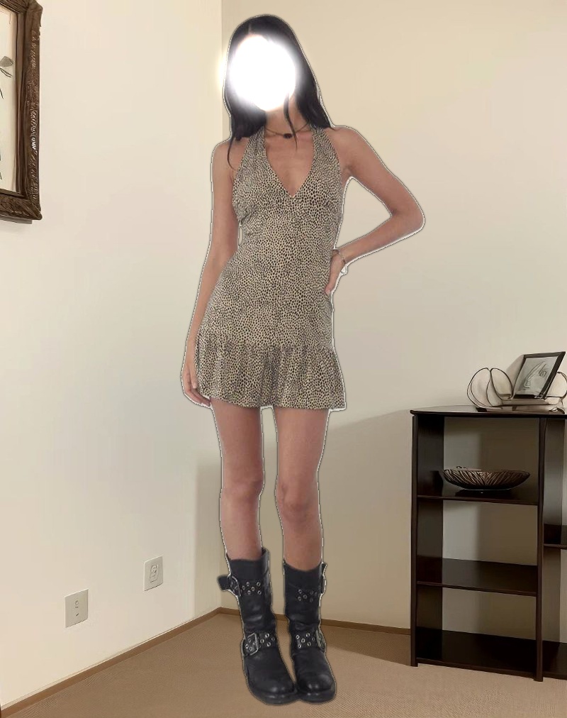 Delaine Halterneck Mini Dress in Croc Tan