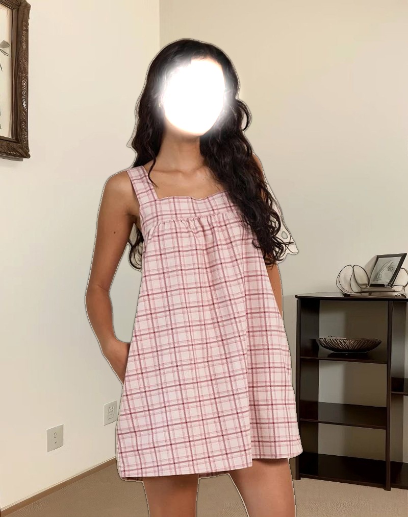 Sanlia Mini Dress in Basic Tartan Pink