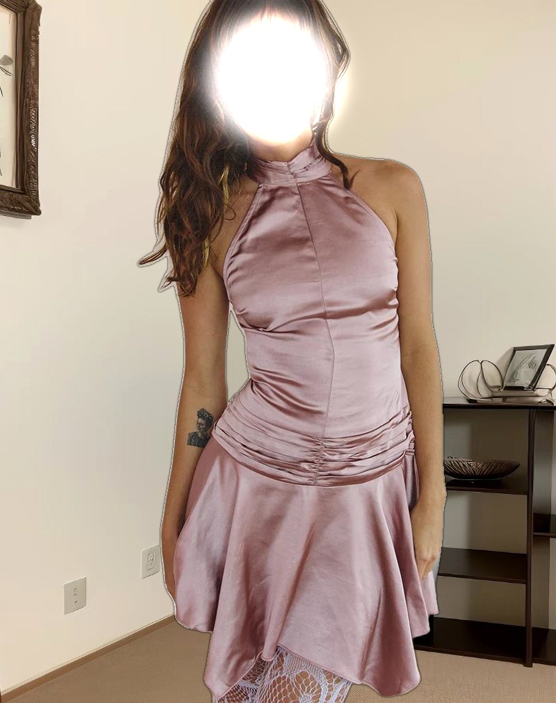 Hydri Satin Halterneck Mini Dress in Baby Pink