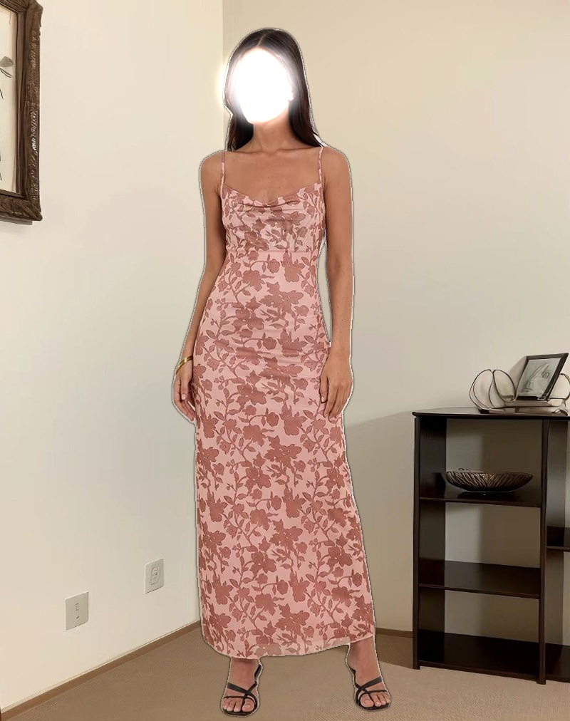 Dasita Cowl Neck Maxi Dress in Neutral Flower Print