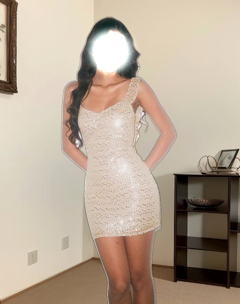 Iskaya Frill Mini Dress in Sequin Neutral