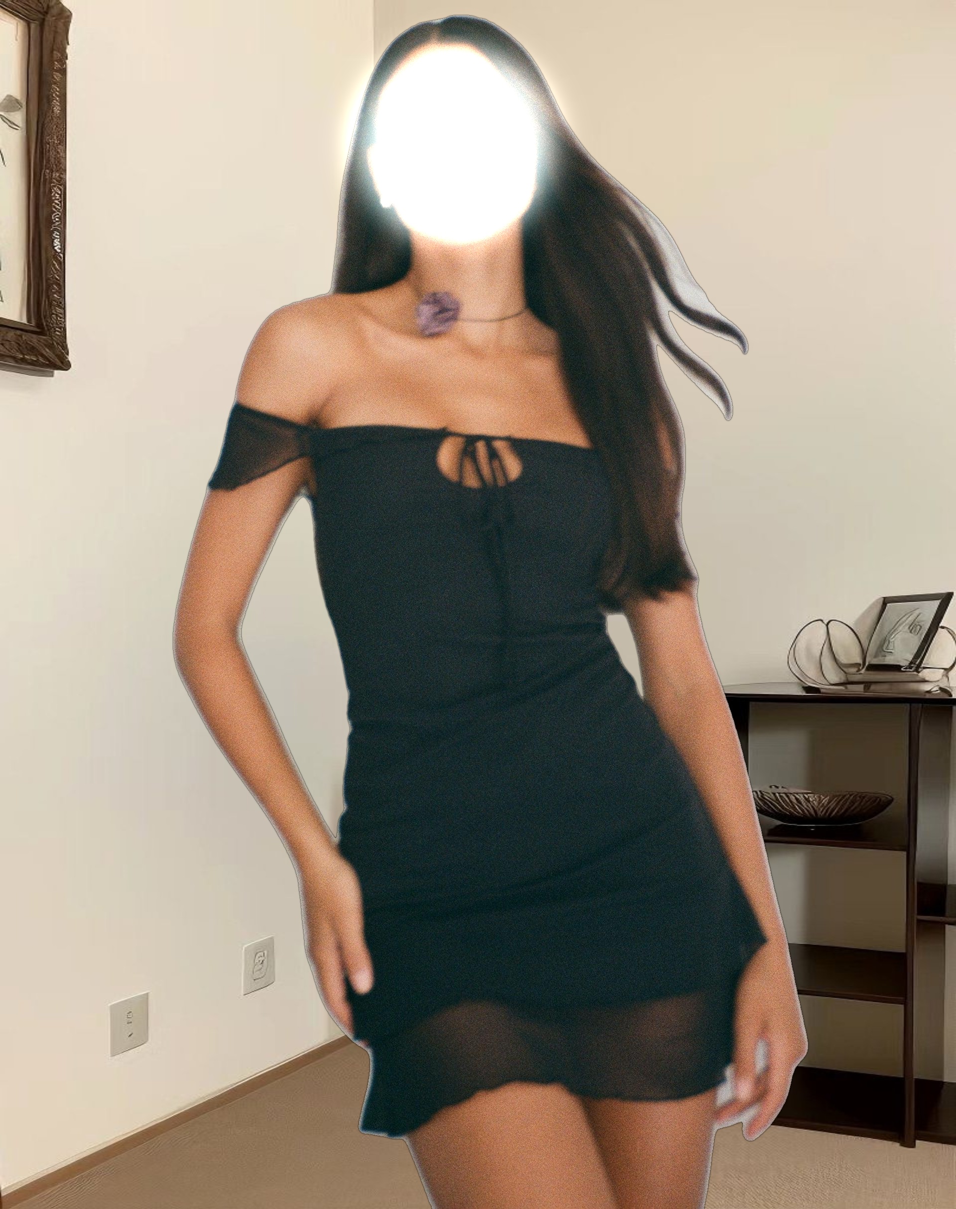 Valory Bardot Mini Dress in Black Mesh