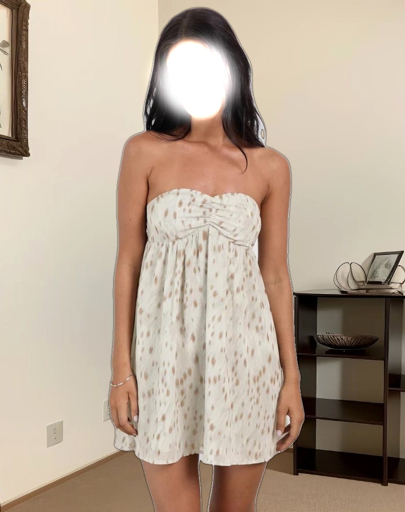 Yukio Bandeau Mini Dress in Ivory Bambi Print