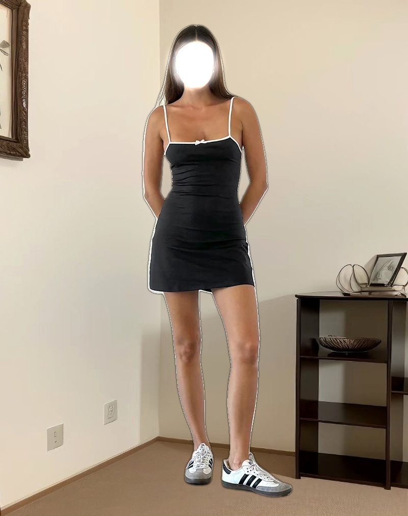 Riniko Mini Dress in Black with White Binding