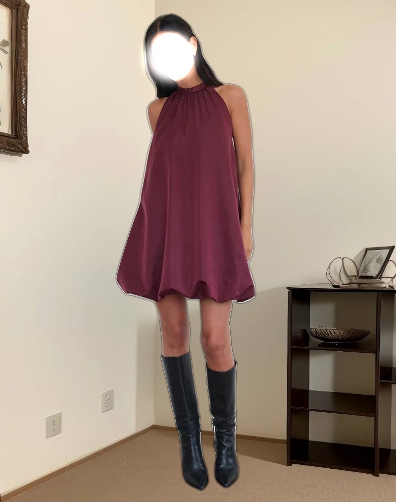 Yusna Puffball Mini Dress in Dark Berry