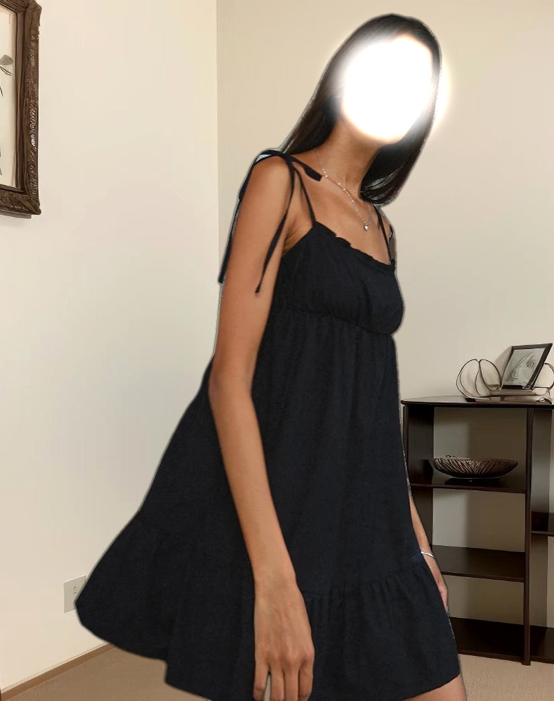 Nigta Tie Front Mini Dress in Poplin Black