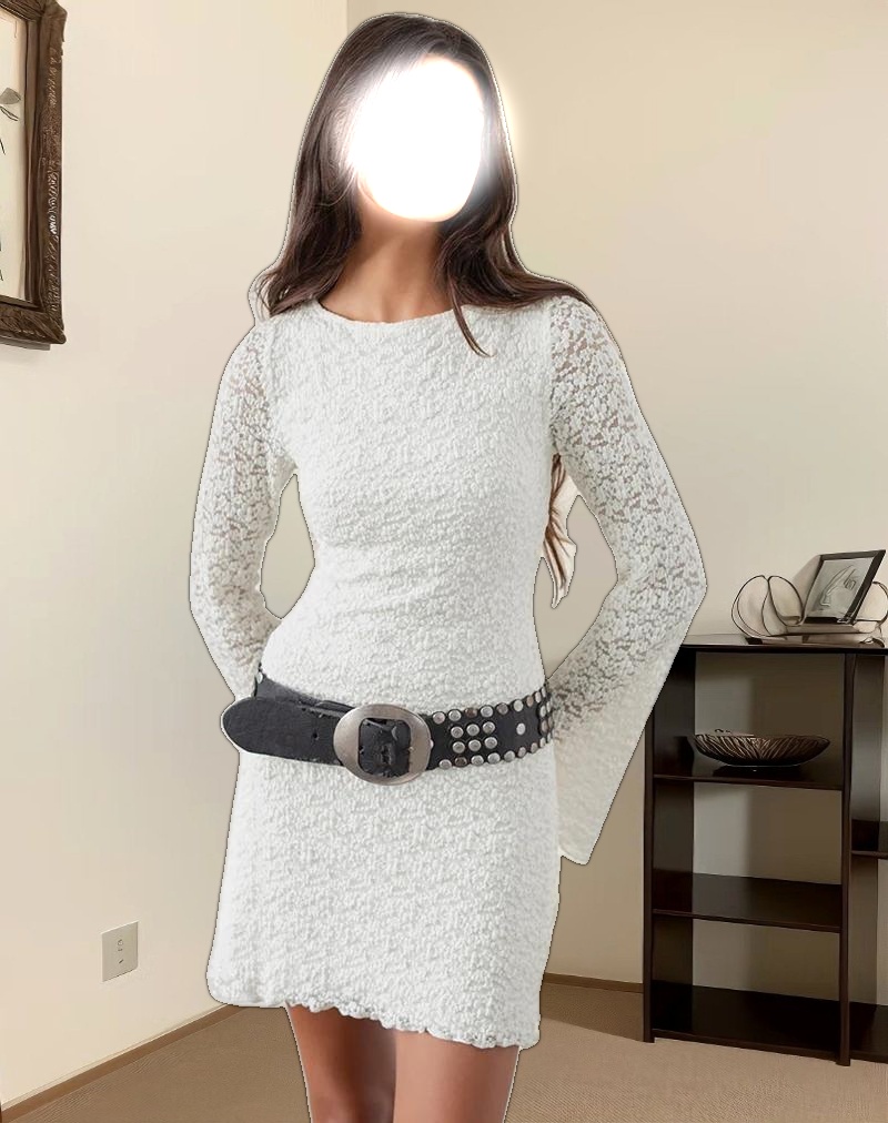Sevila Long Sleeve Dress in Bubble Lace Ivory