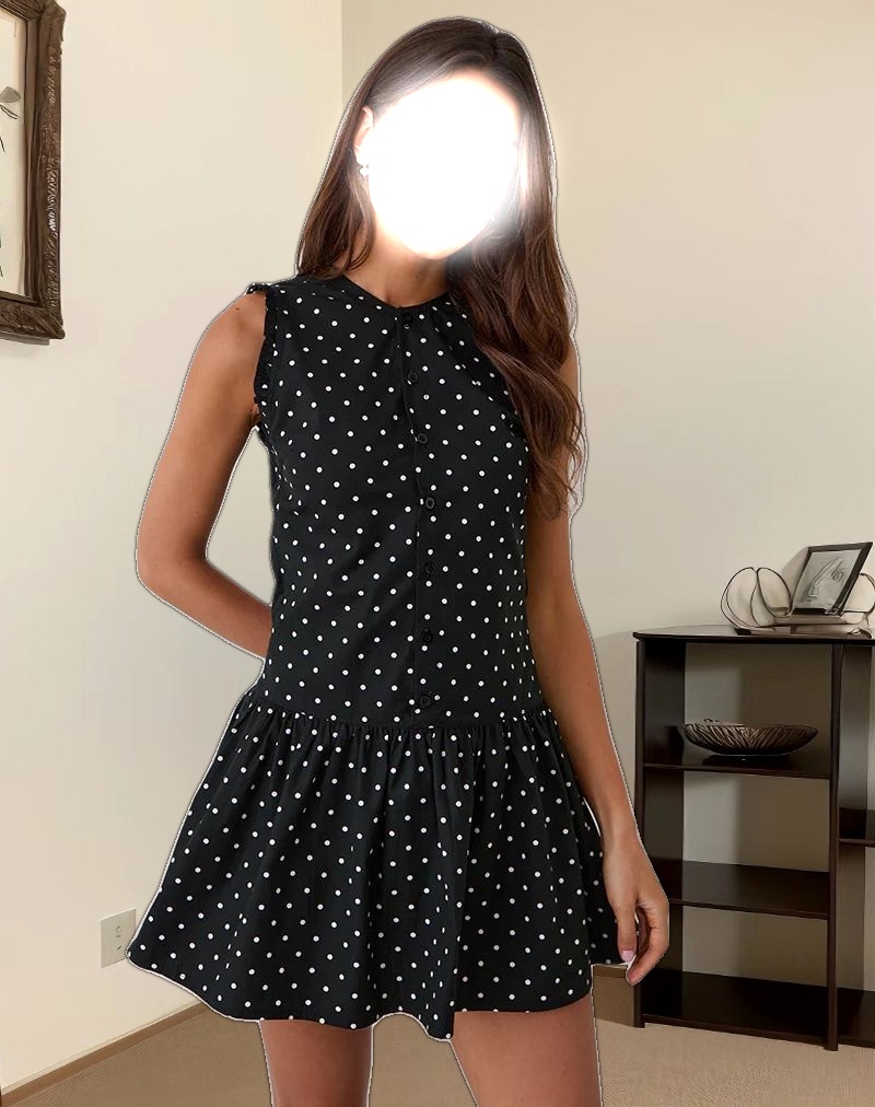 Yadara Mini Dress in Polka Black