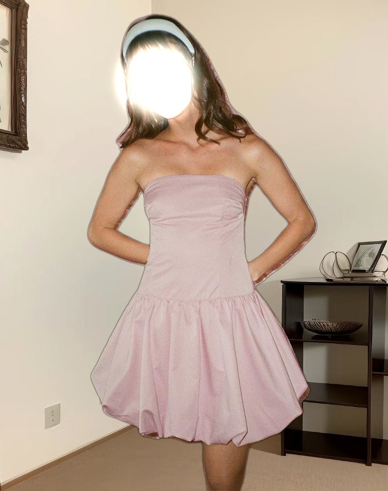 Krayofa Puffball Mini Dress in Baby Pink