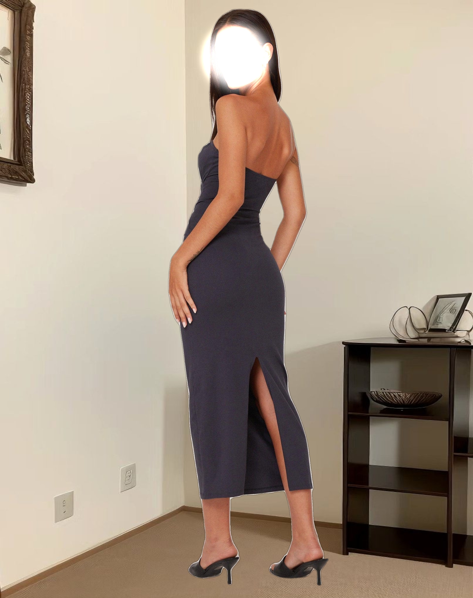 Dayuna Bandeau Midi Dress in Ocean Storm