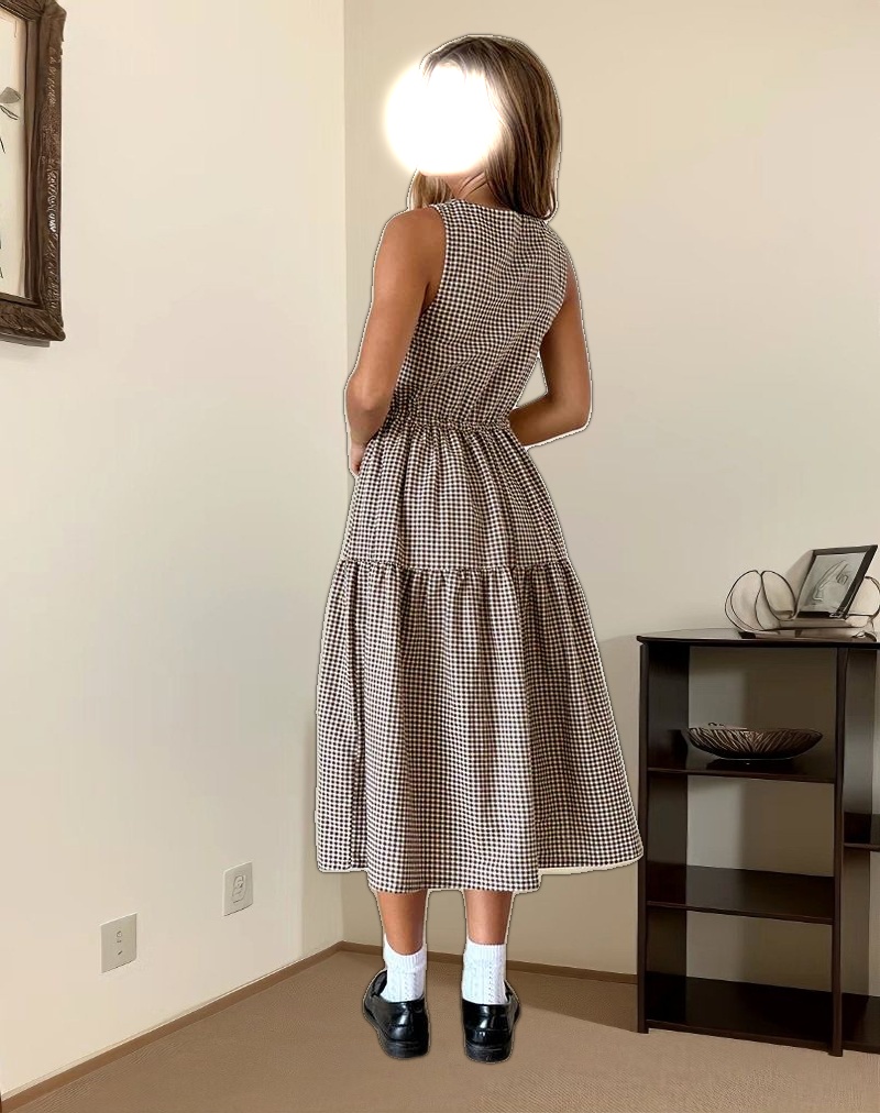 Galuh Smock Dress in Mini Brown Gingham