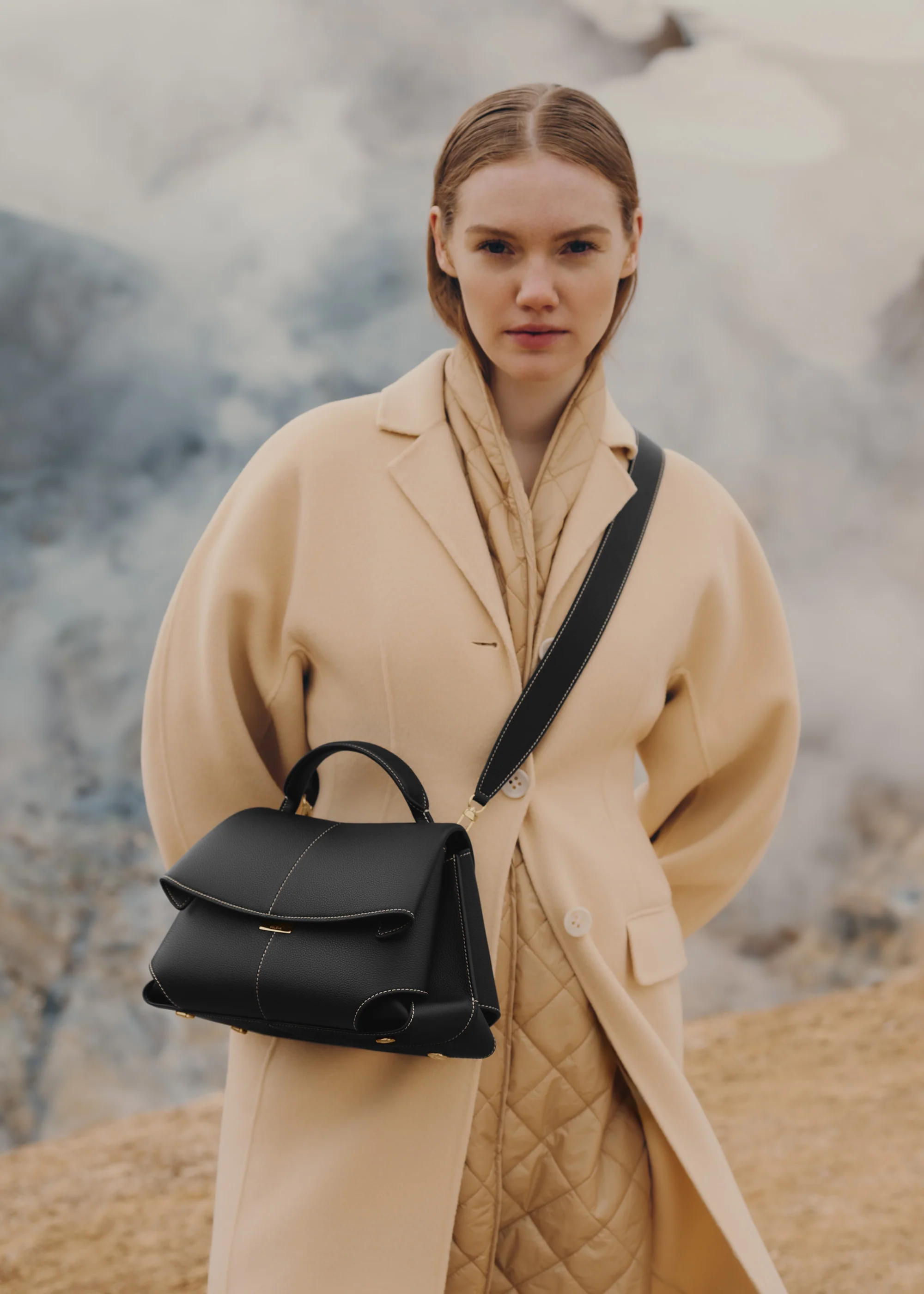 Mokki - Textured Black with Ecru Stitching