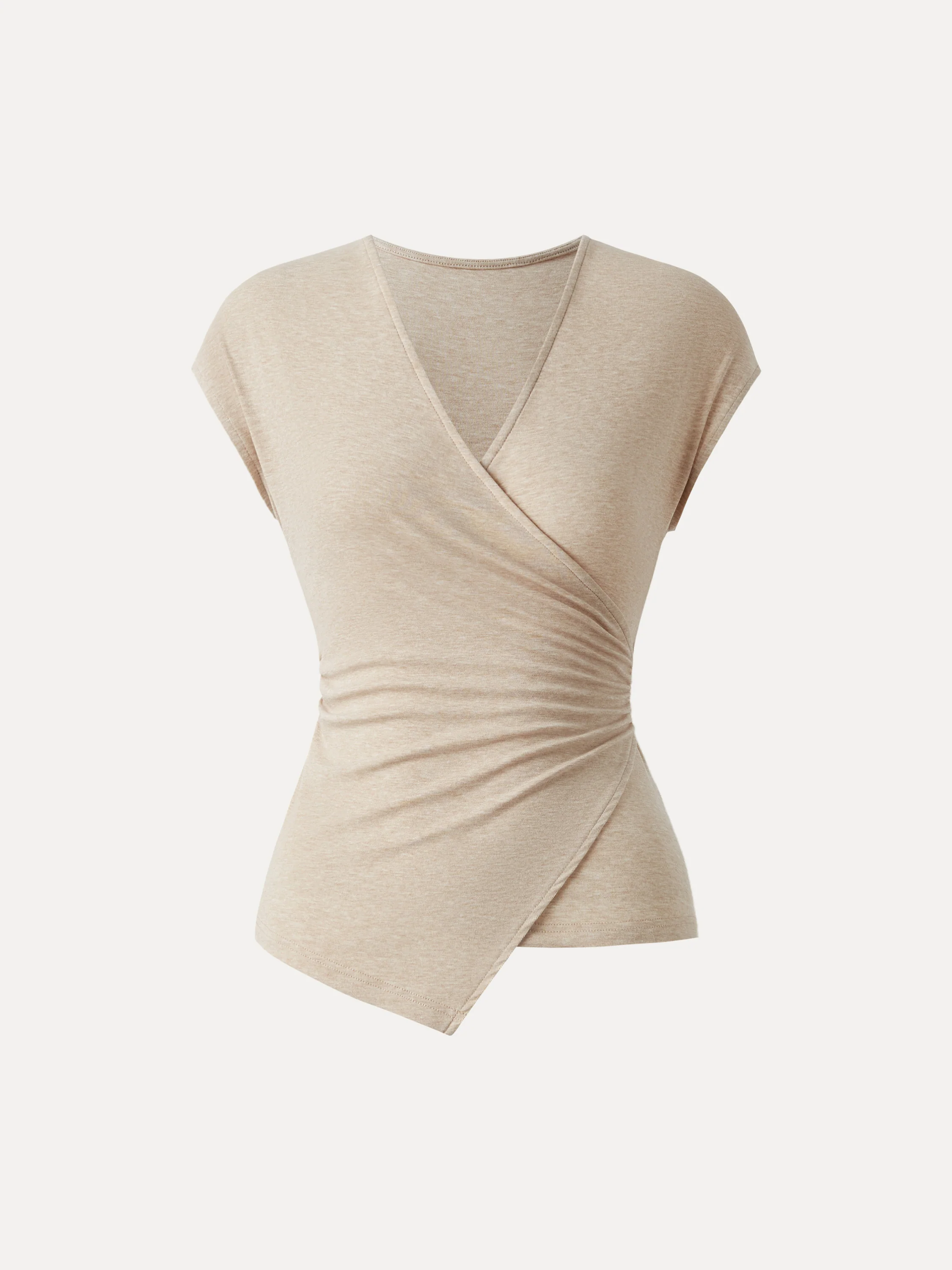 Lyocell Wool Surplice Cap Sleeve Asymmetrical Top