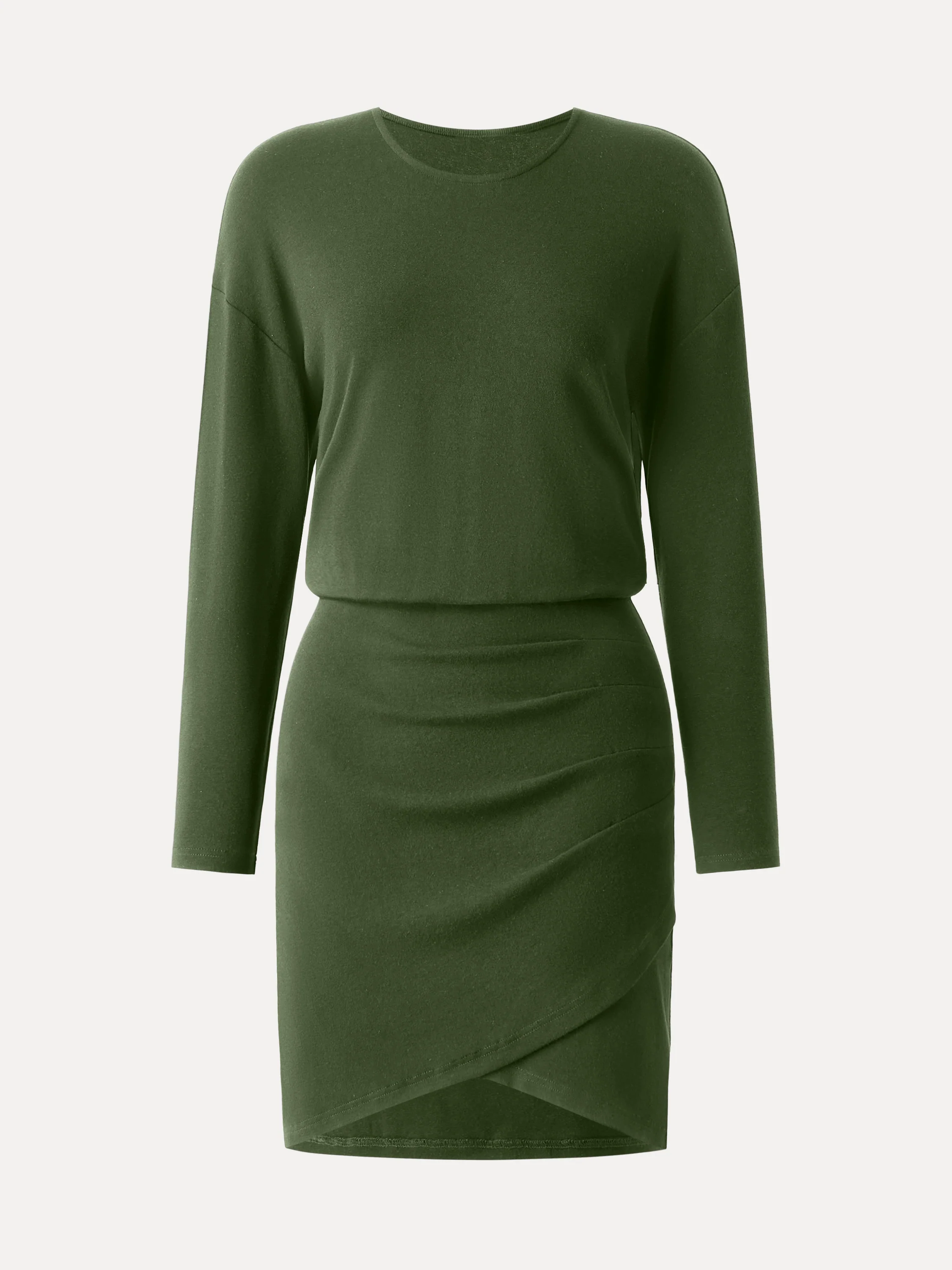 Round Neck Long Sleeve Wrap Hem Mini Dress