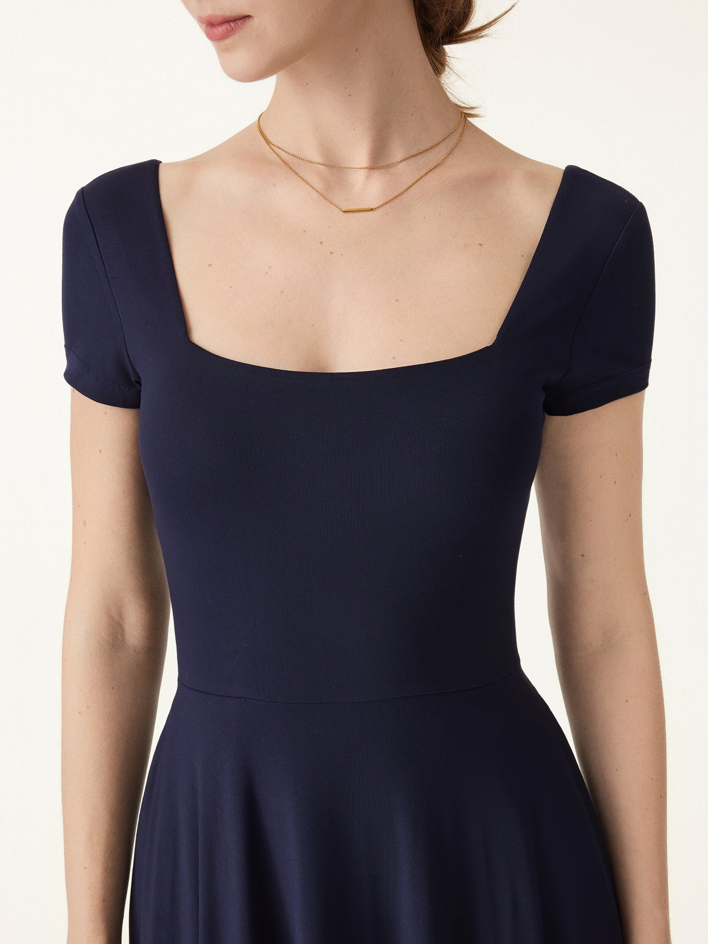 Flowy Square Neck Short Sleeve Midi Brami Dress