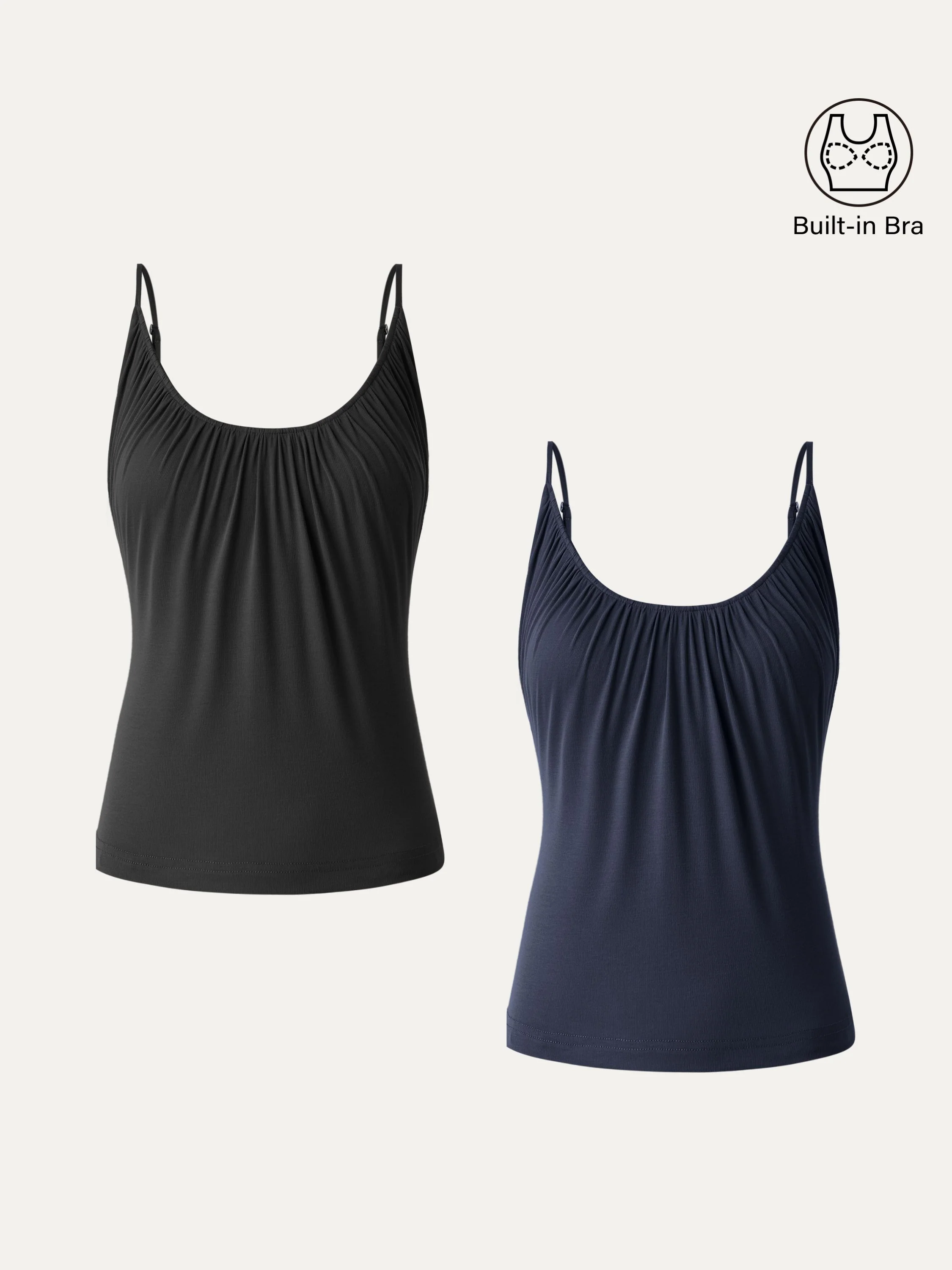 2-Piece Set Hip-Length Scoop Neck Gathered Spaghetti Strap Top