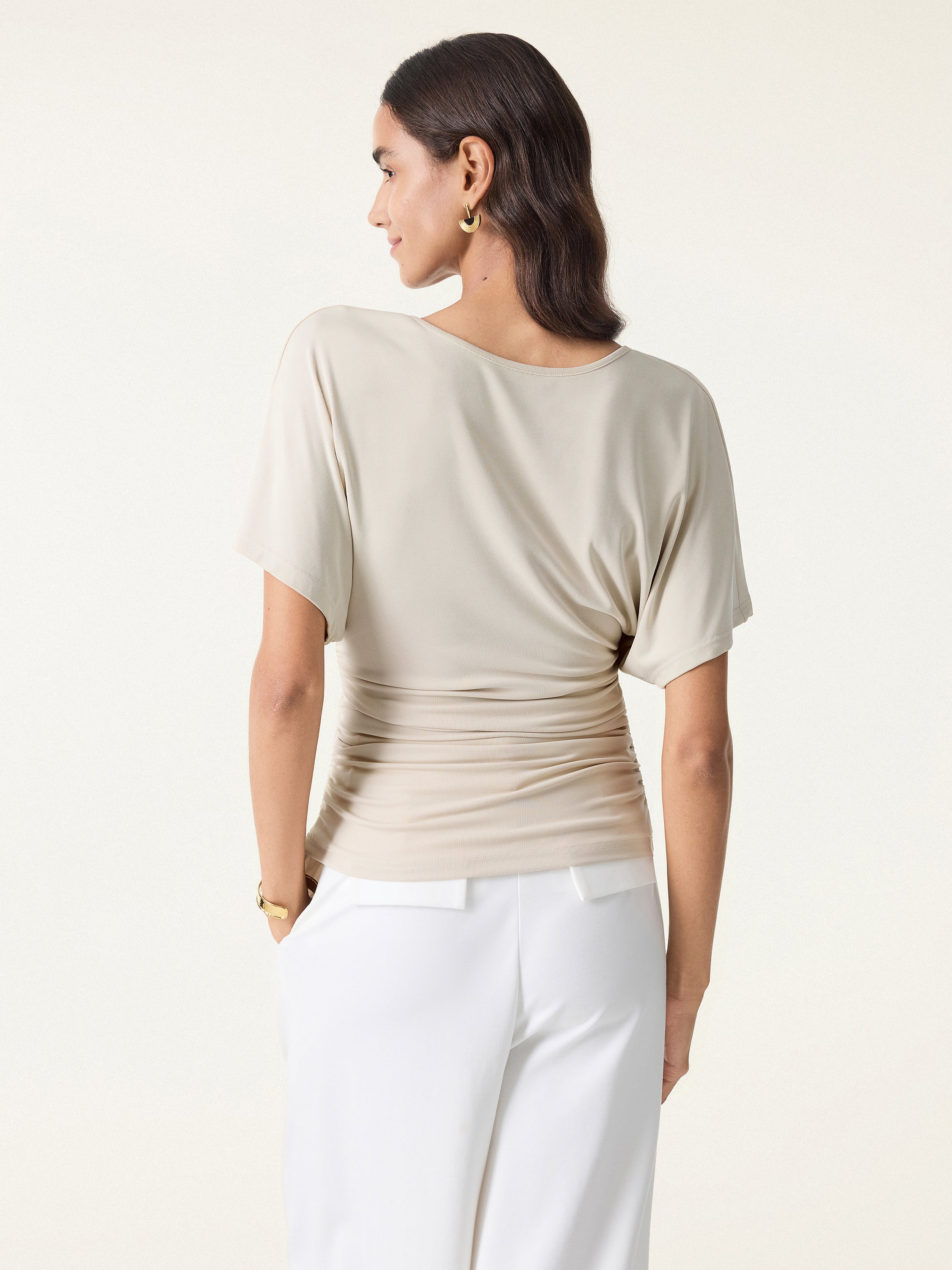 Easy Boatneck Batwing Sleeve Side Ruched Top