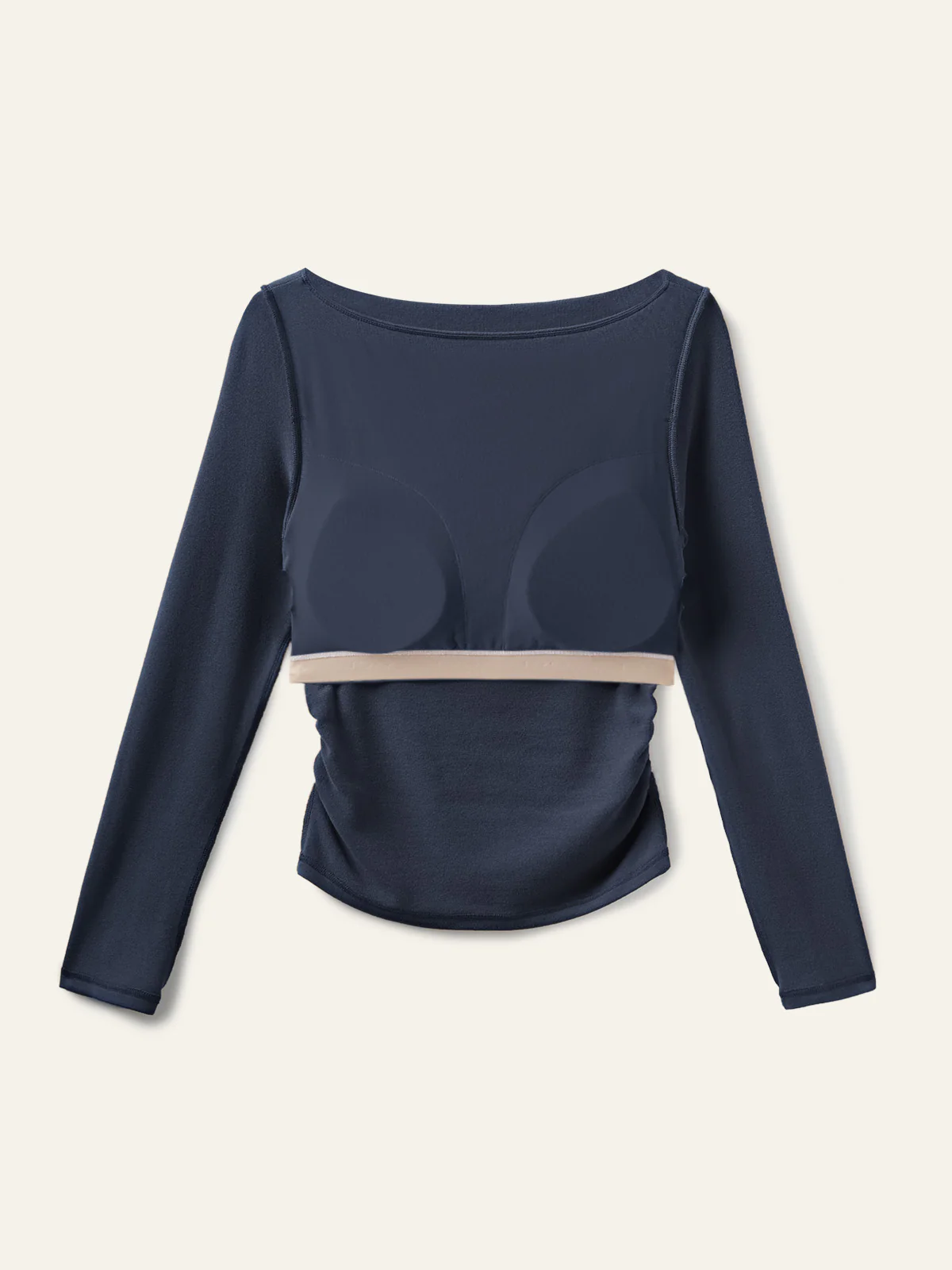 Contemporary Side-Ruched Boatneck Bra Top