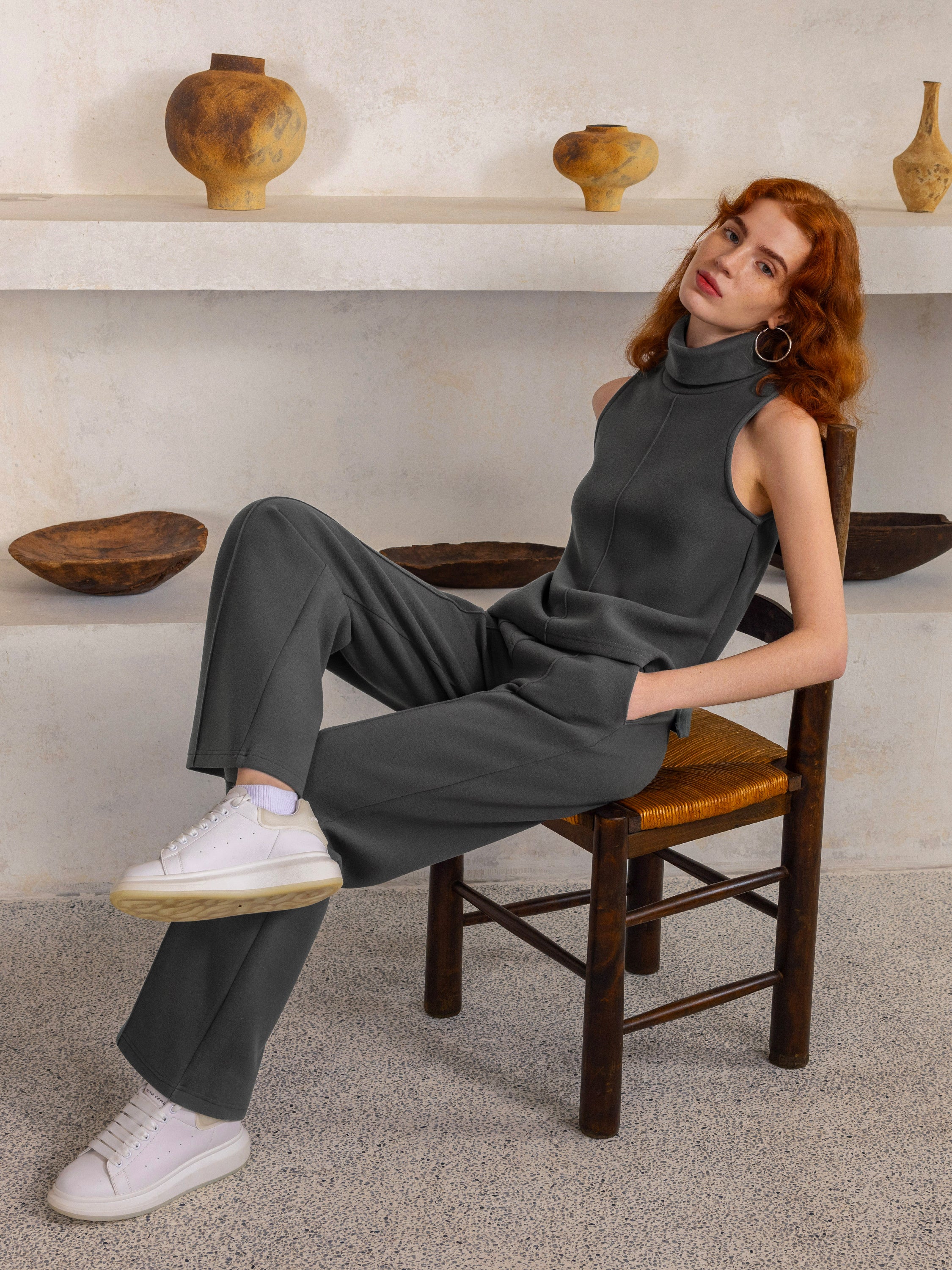 High-Waisted Straight-Leg Pull-On Trousers