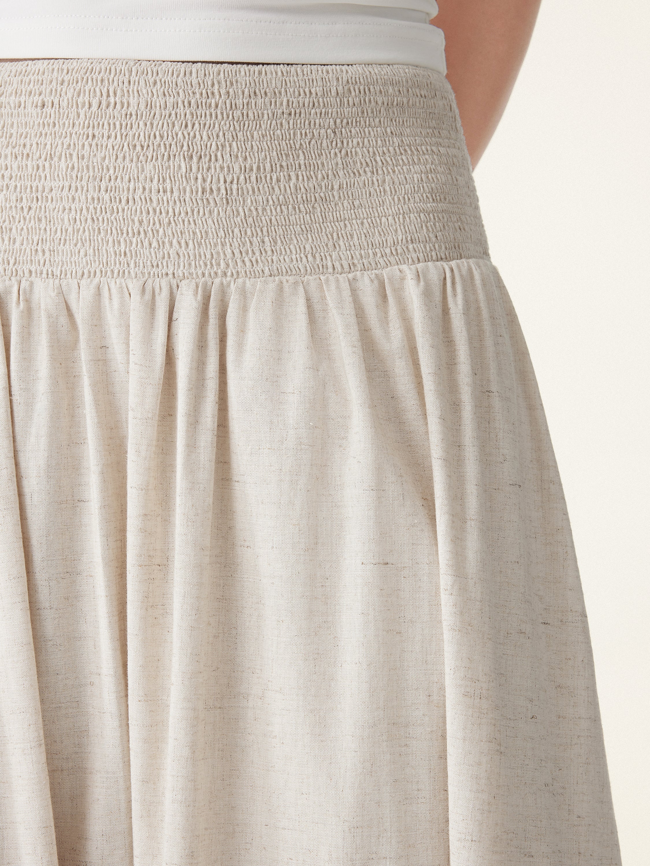 Linen Smocked Waist Skirt with Pockets
