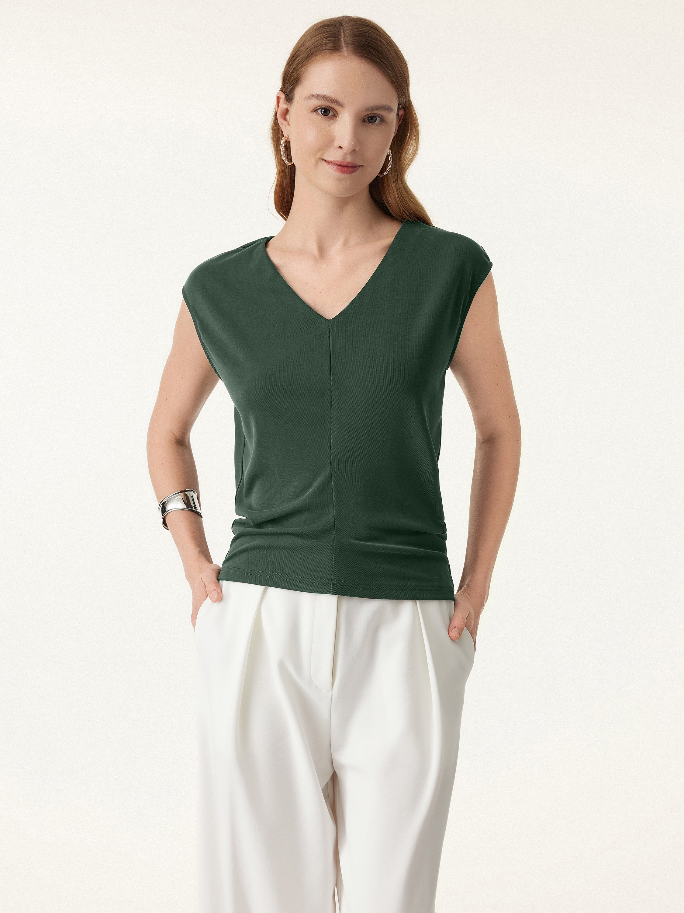Sandwashed V-neck Cap Sleeve Top