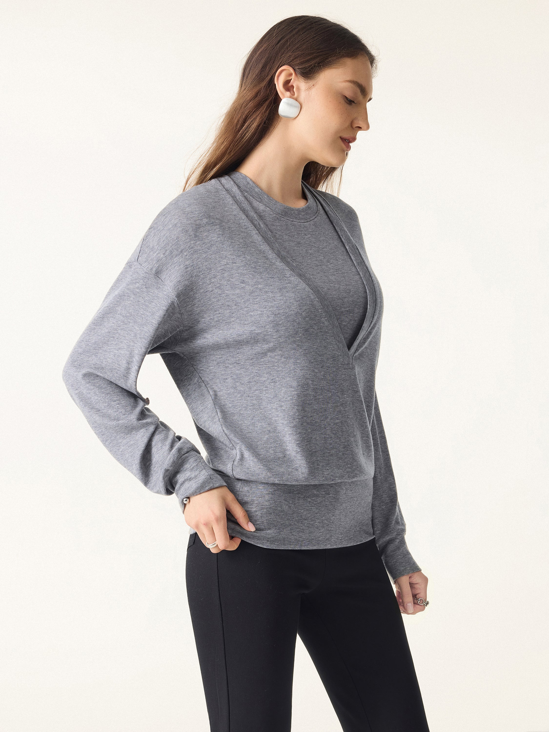 Lyocell Cashmere V-neck Drop-Shoulder Top