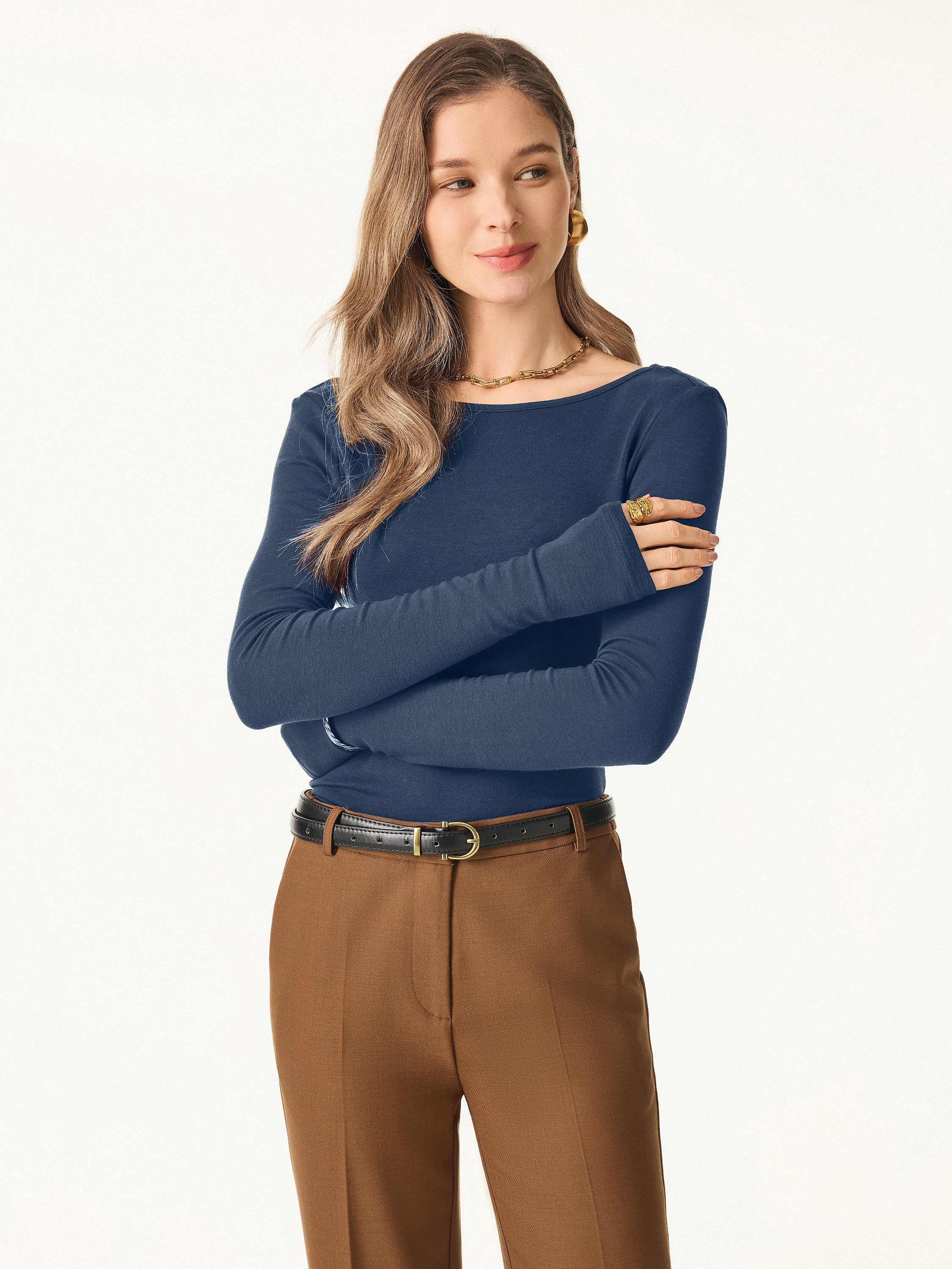 Lyocell Cashmere Multi-Wear Long Sleeve Top with Thumbholes
