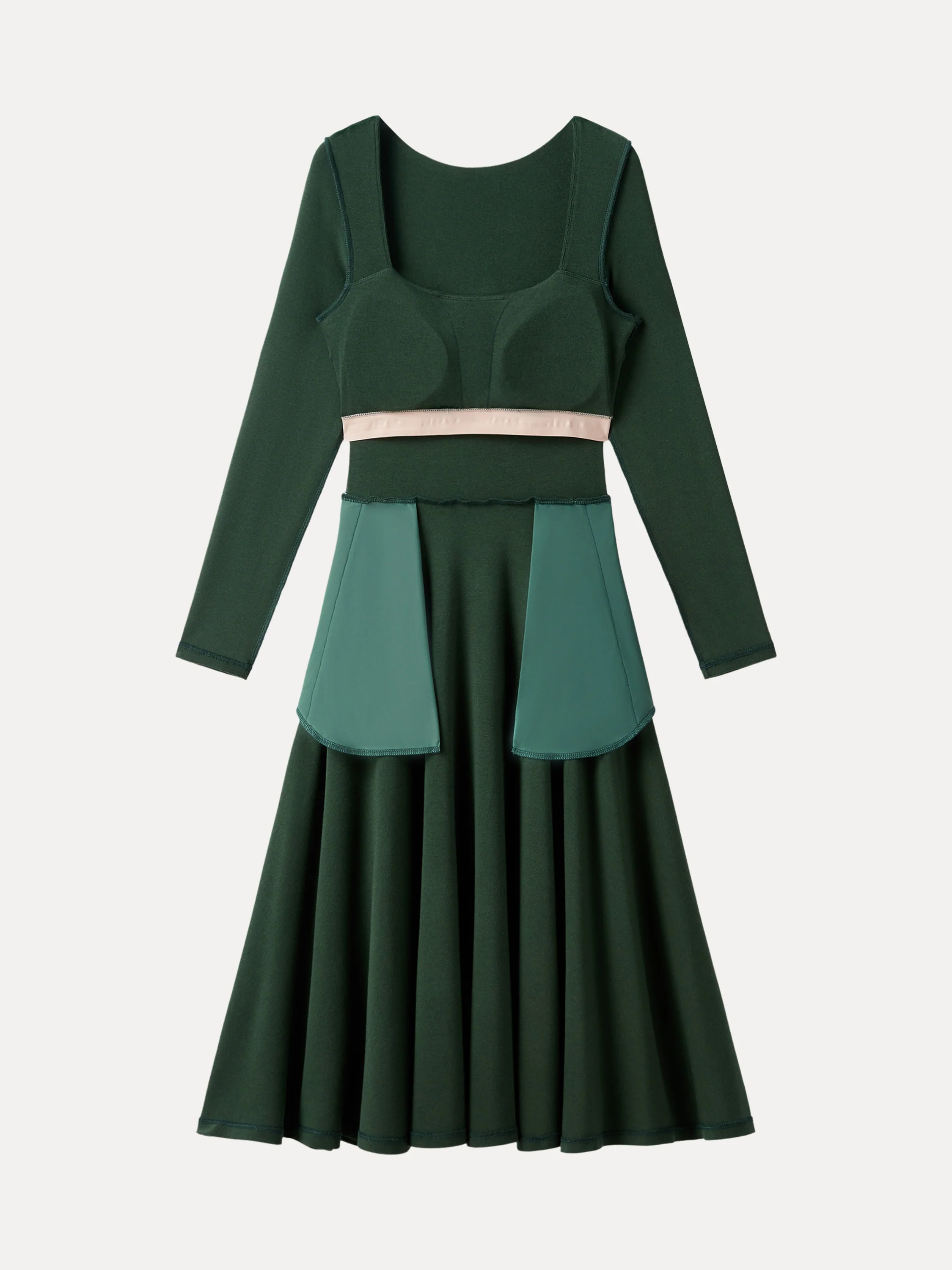 Essential Square Neck Long Sleeve Fit-and-Flare Brami Midi Dress with Pockets