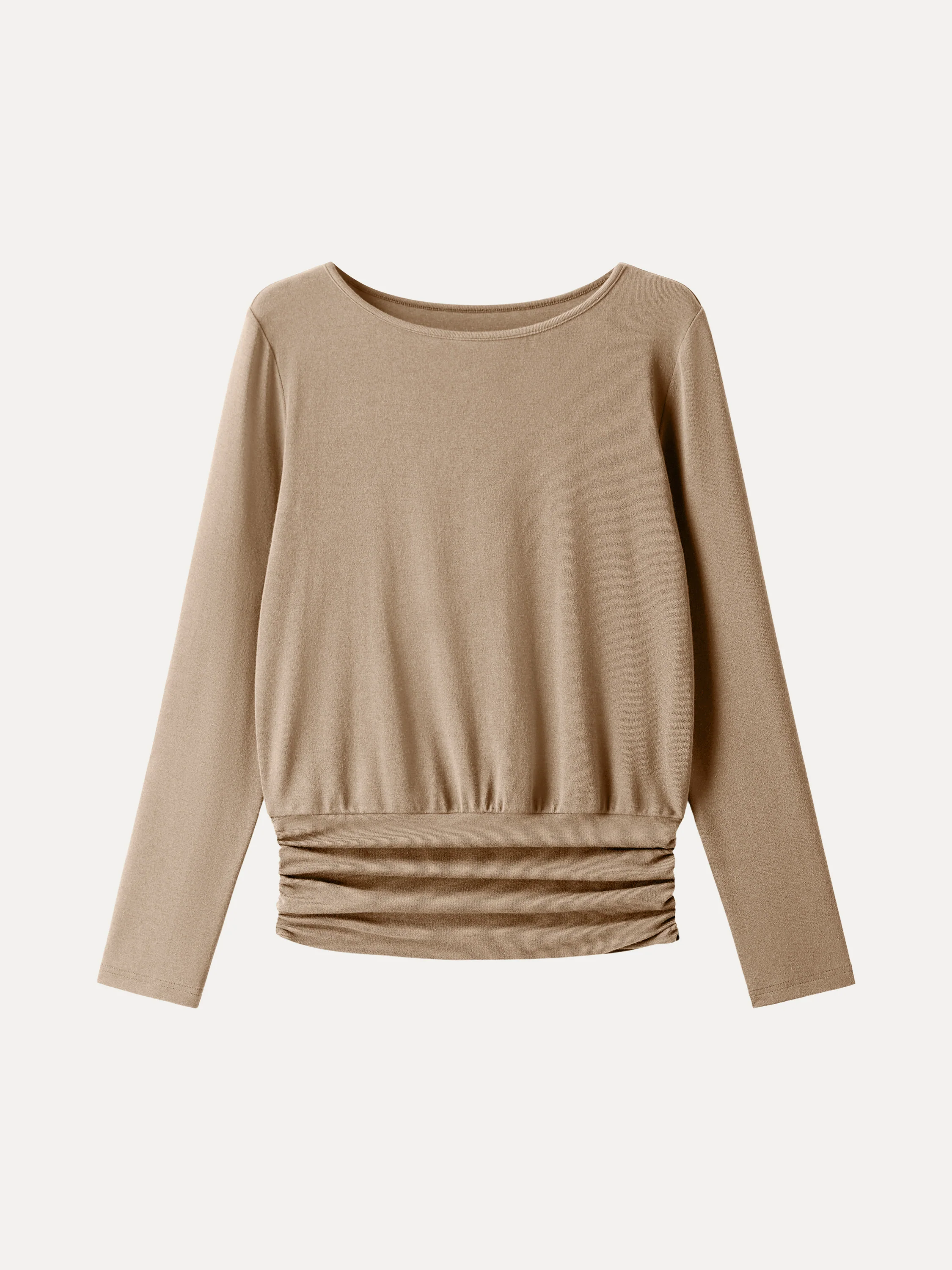 Light Warm Round Neck Side Ruched Top