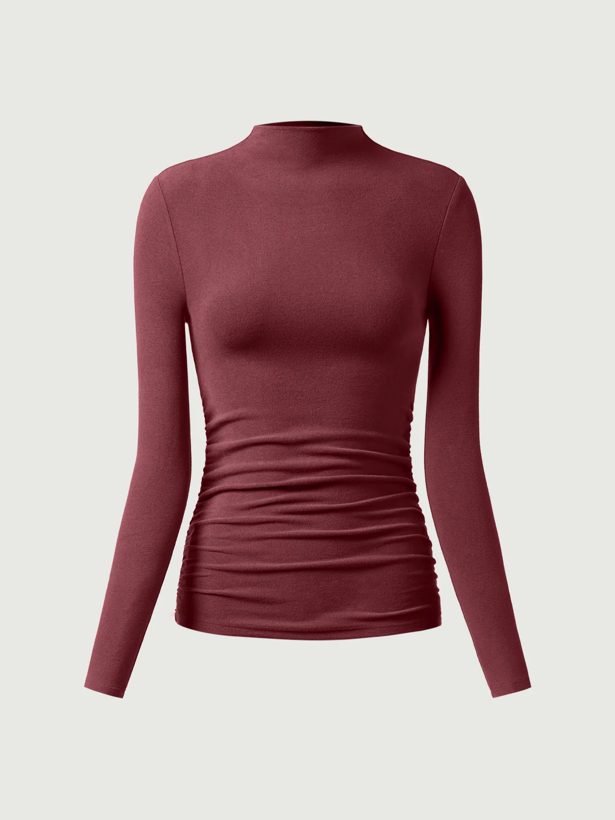 Thermal Ruched Sides Tuckable Mock Neck Top