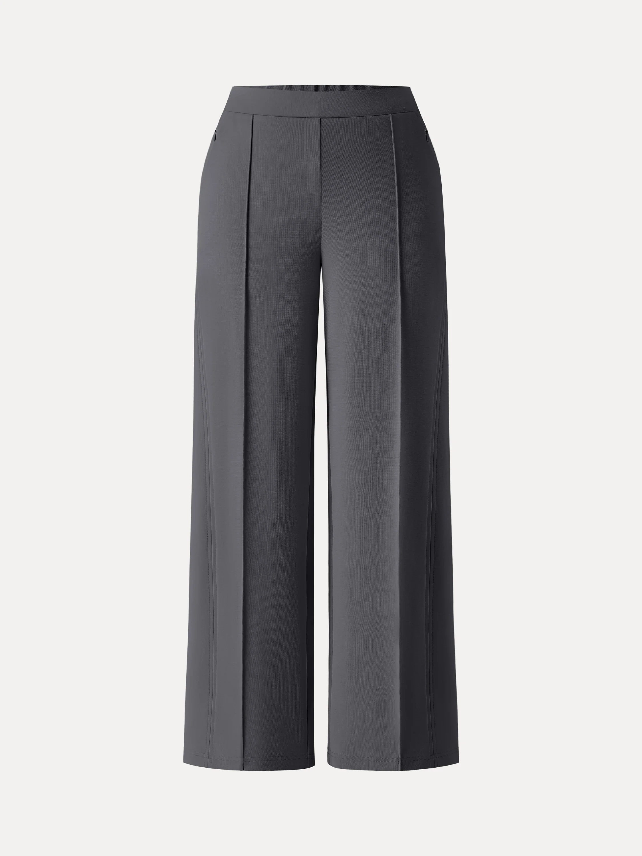 Wrinkle-Resistant Mid Rise Wide Leg Pants with Pockets