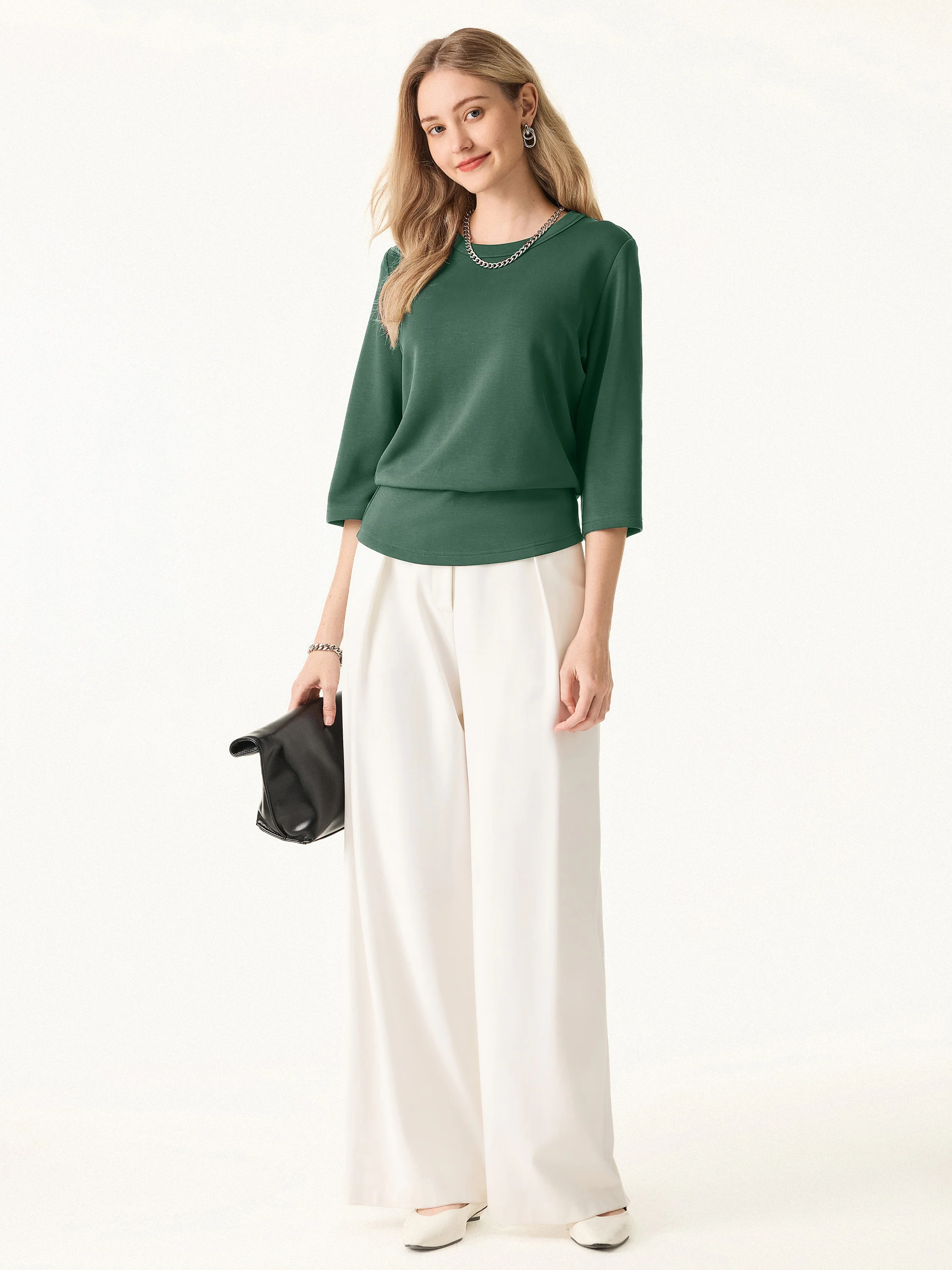 Sandwashed Spacer Crewneck Three - Quarter Sleeve Top