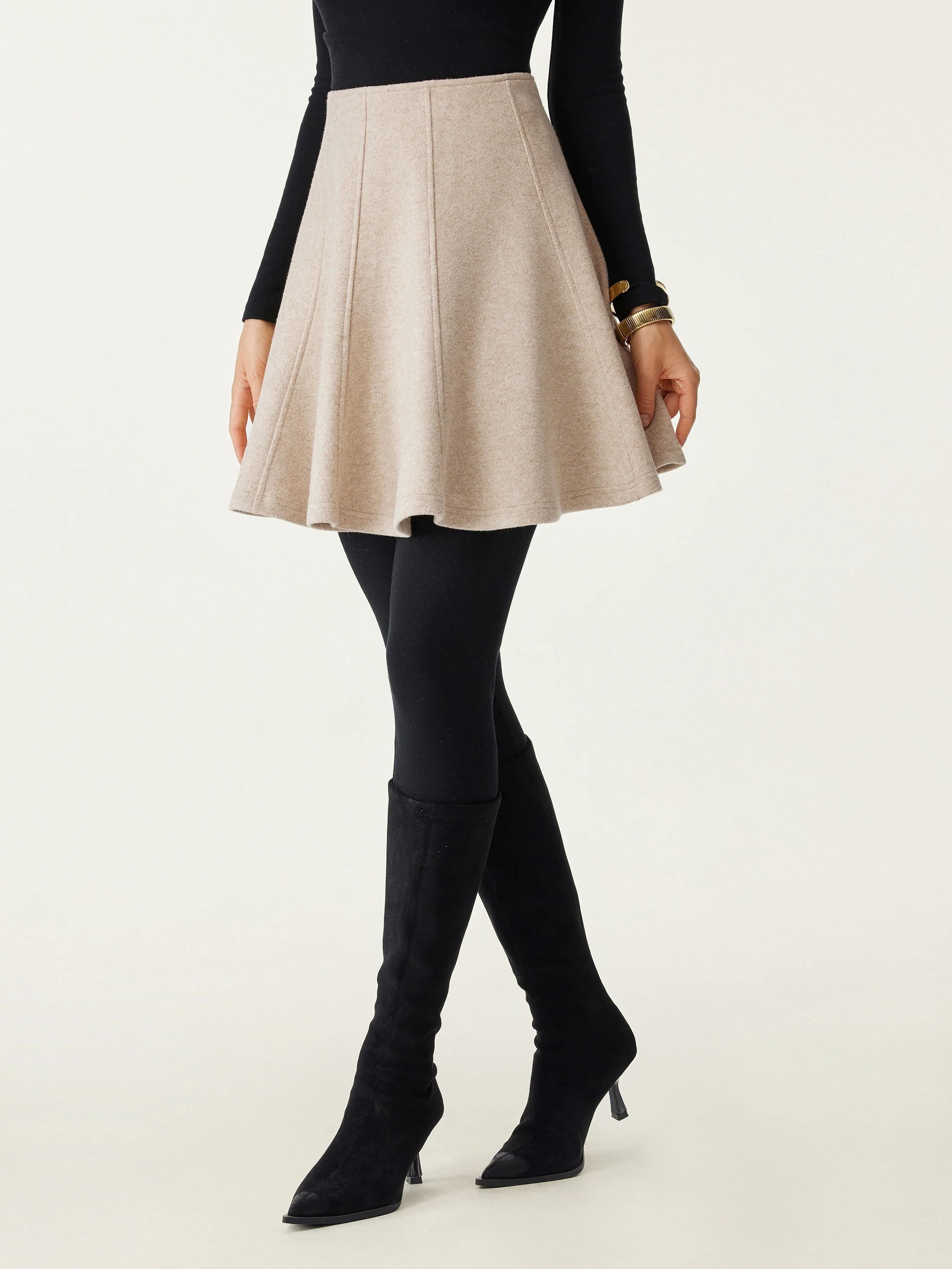 High-Waisted Flared Hem Mini Skirt