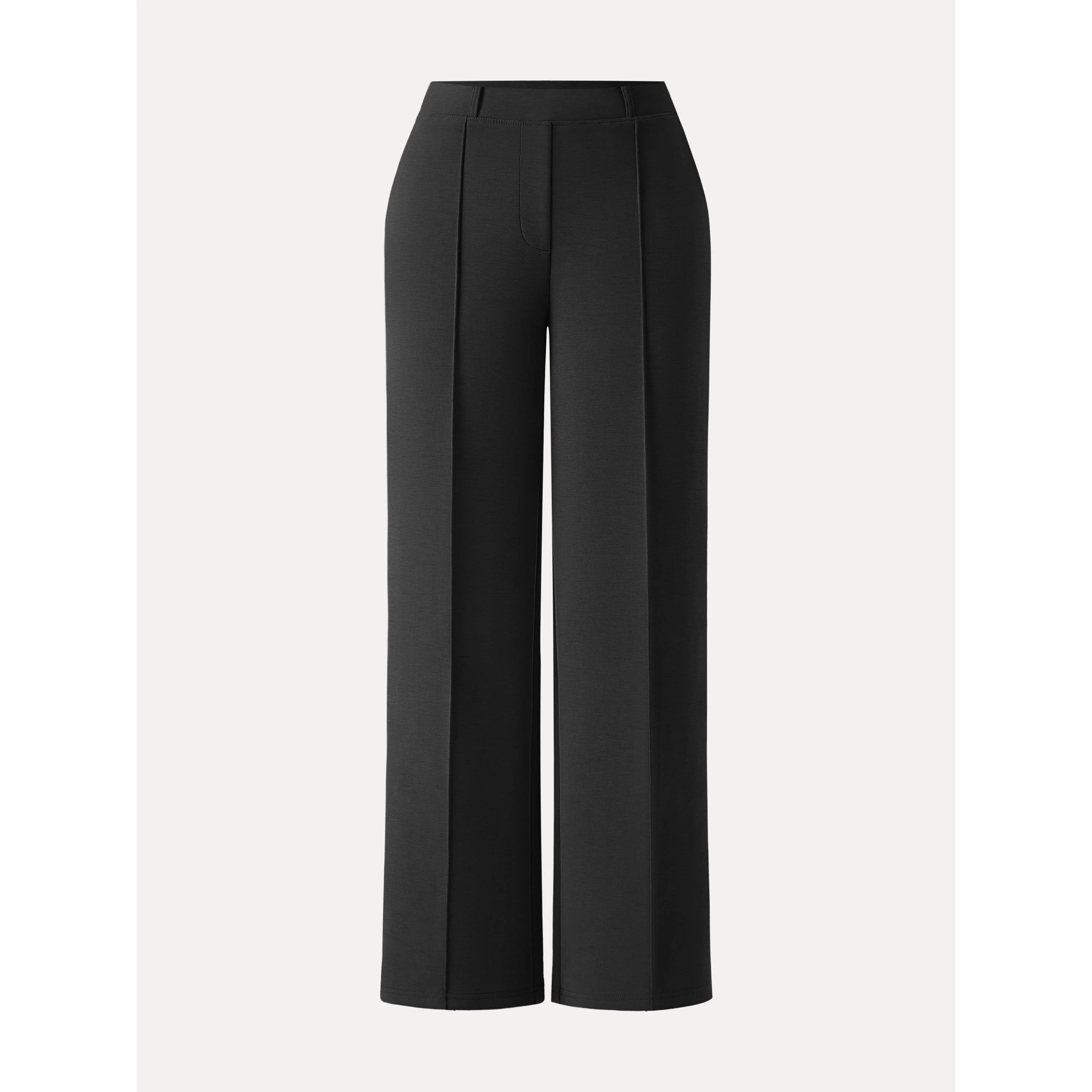 Wrinkle-Resistant Mid Rise Straight Leg Pants with Pockets