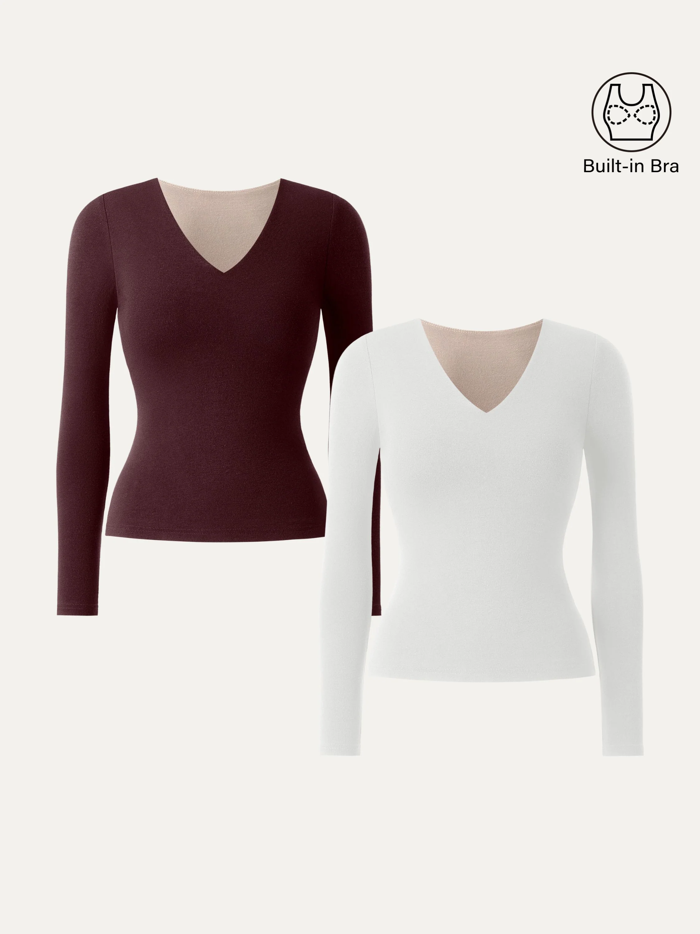 2-Piece Set Stretch Cotton V-Neck Long Sleeve Crop Top