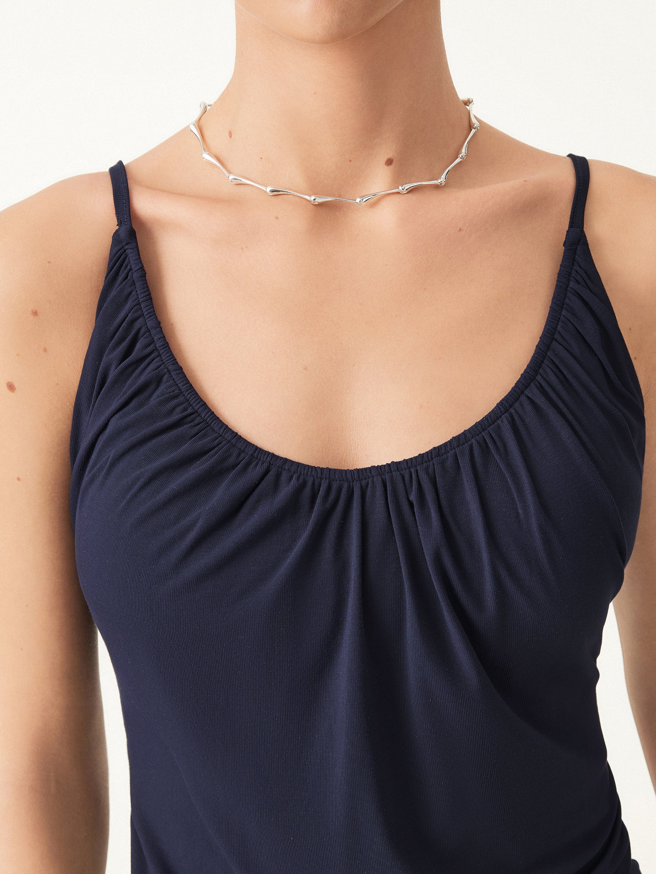 2-Piece Set Hip-Length Scoop Neck Gathered Spaghetti Strap Top