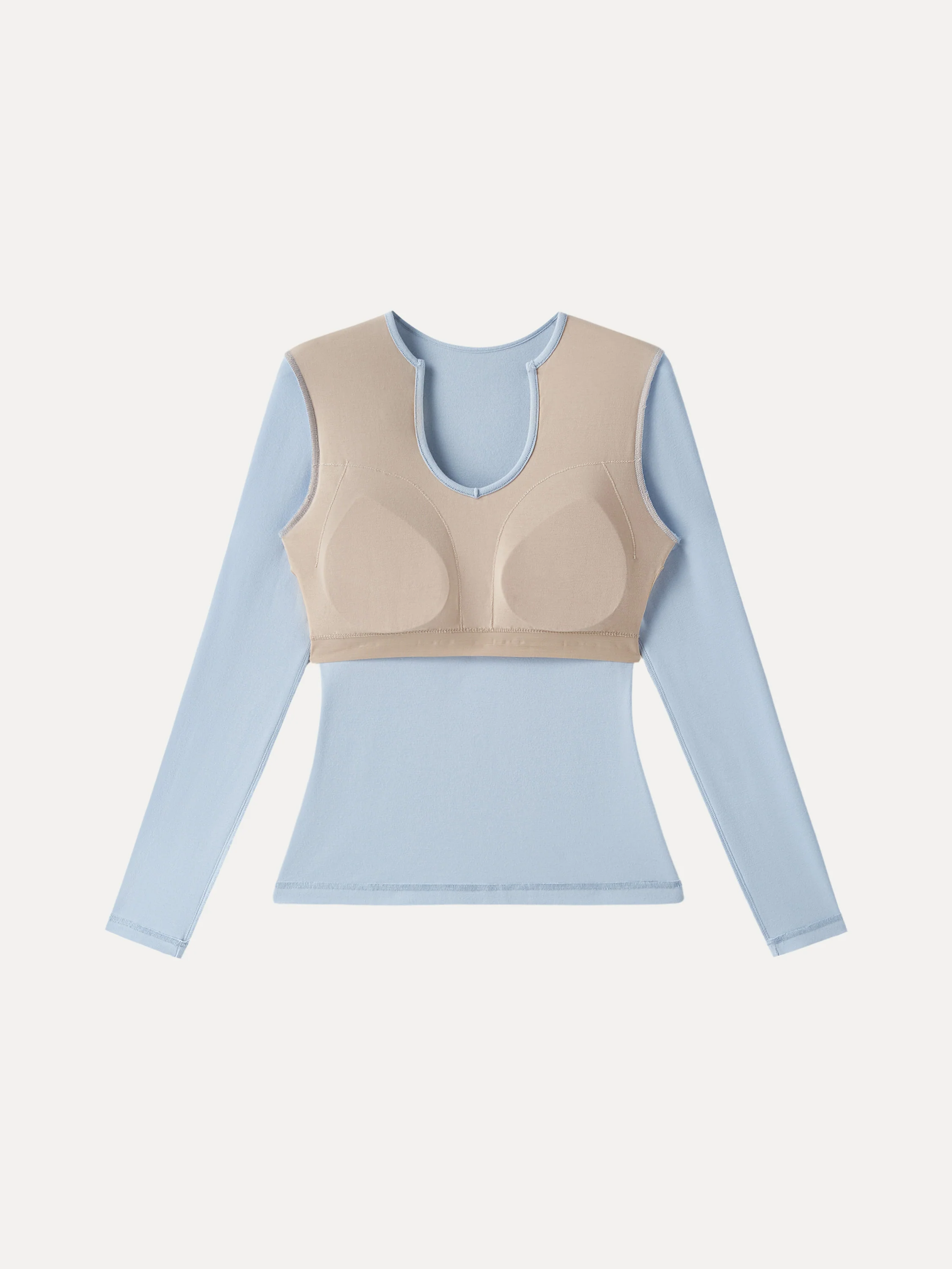 Light Warm Curved V-Neck Long Sleeve Brami Top