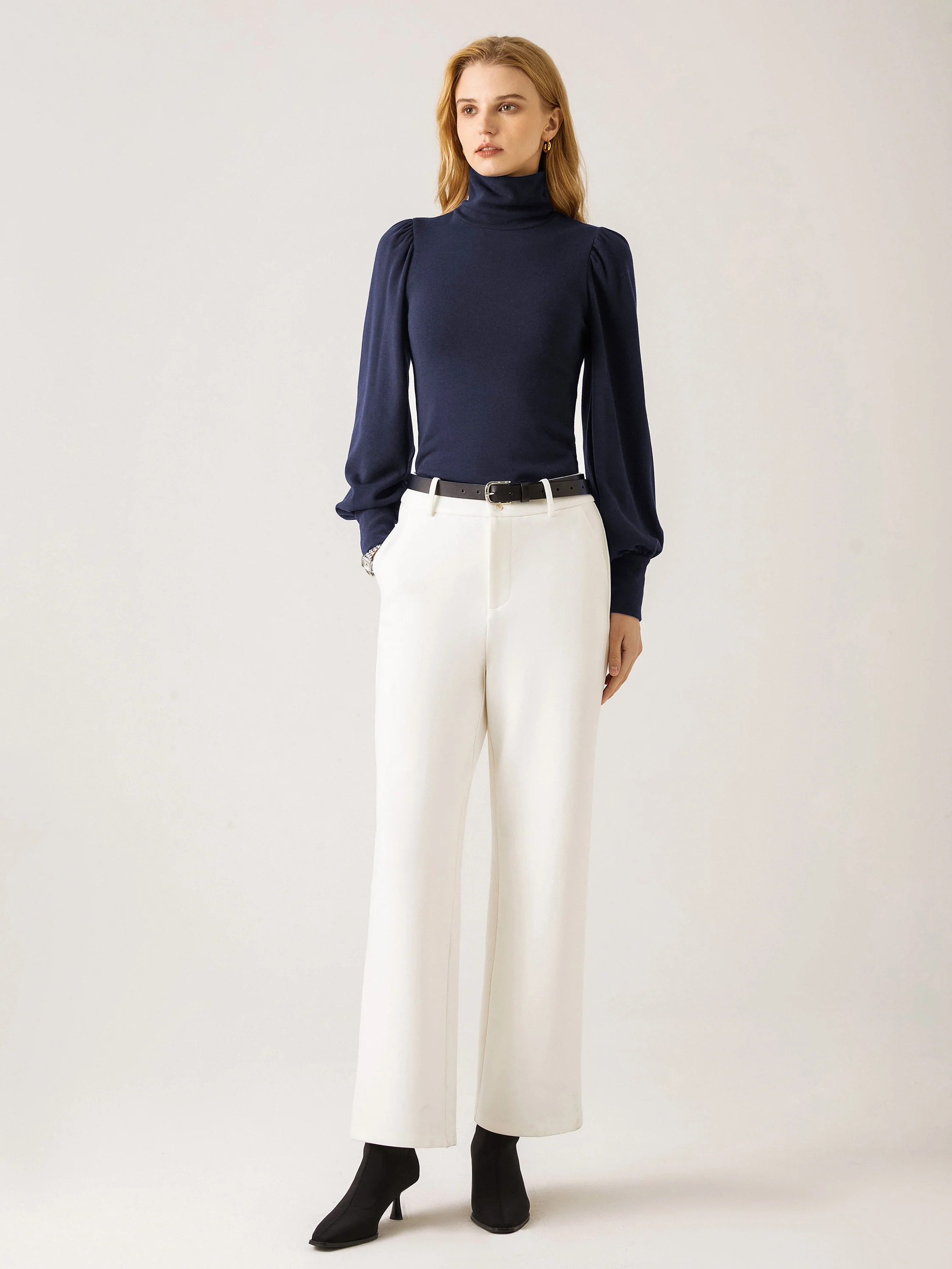 Turtleneck Puffed Sleeve Top